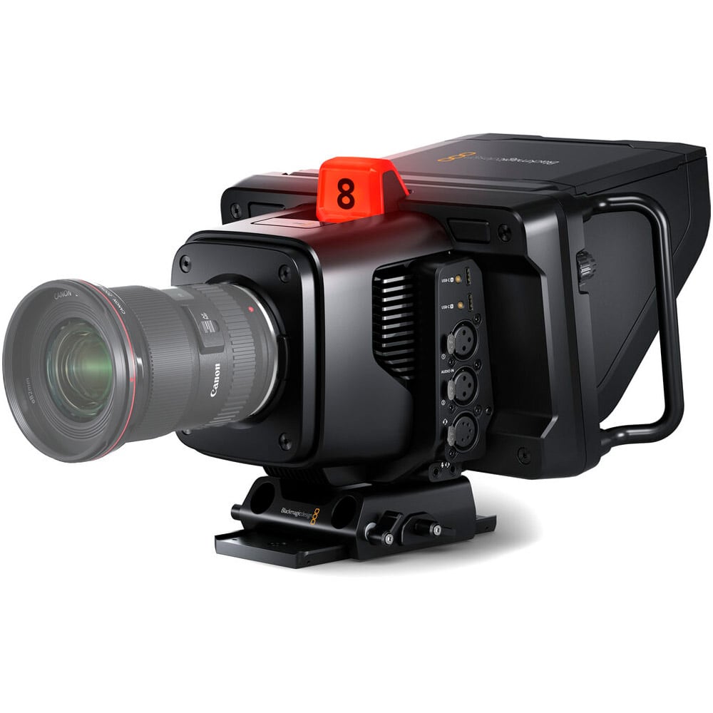 Blackmagic Design Pocket Cinema Camera 6K Pro (Body Only) with Super 35 HDR sensor, Canon EF mount, 13 stops dynamic range, dual native ISO up to 25,600, built-in 4-stop ND filters, 5” HDR touchscreen, Blackmagic RAW recording, and USB-C direct recording.