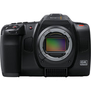 Blackmagic Design Cinema Camera 6K featuring a 6048 x 4032 full-frame HDR sensor with 13 stops dynamic range, dual native ISO up to 25,600, Leica L-mount, 5-inch tilting HDR touchscreen, CFexpress and USB-C recording, and 12-bit Blackmagic RAW capture at up to 36 fps in 6K resolution.