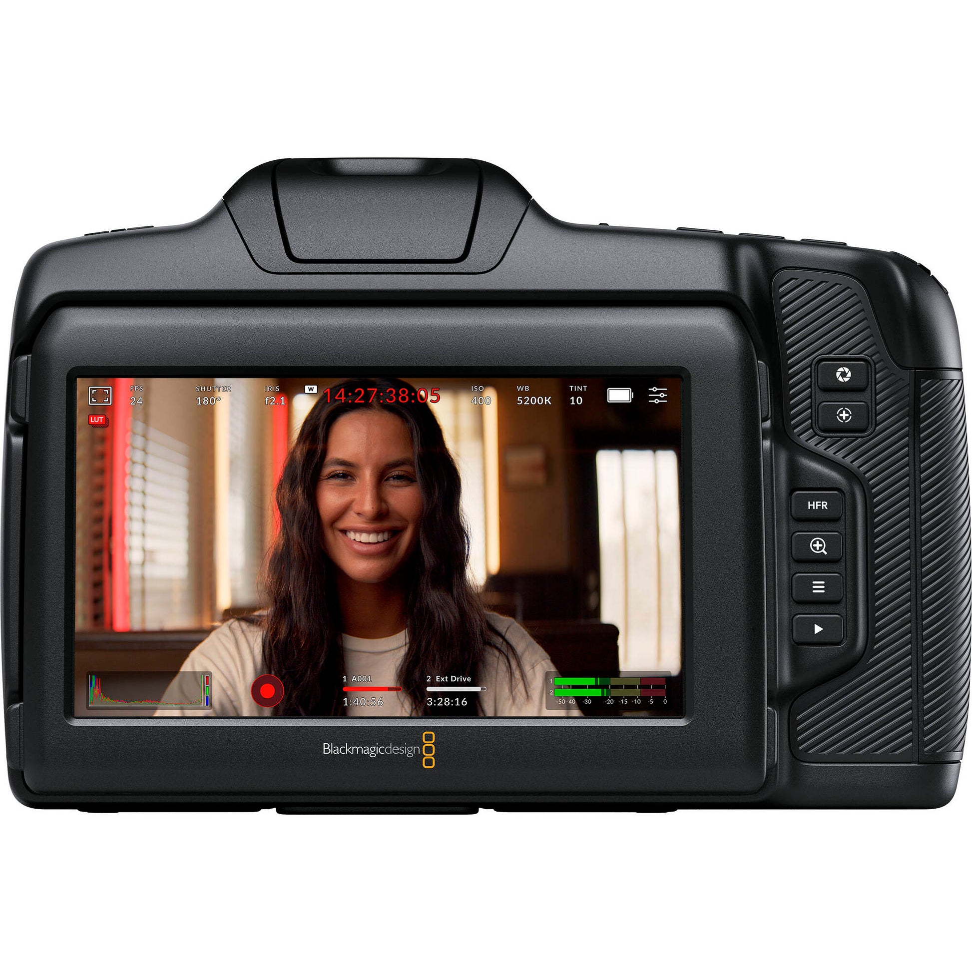 Blackmagic Design Cinema Camera 6K featuring a 6048 x 4032 full-frame HDR sensor with 13 stops dynamic range, dual native ISO up to 25,600, Leica L-mount, 5-inch tilting HDR touchscreen, CFexpress and USB-C recording, and 12-bit Blackmagic RAW capture at up to 36 fps in 6K resolution.