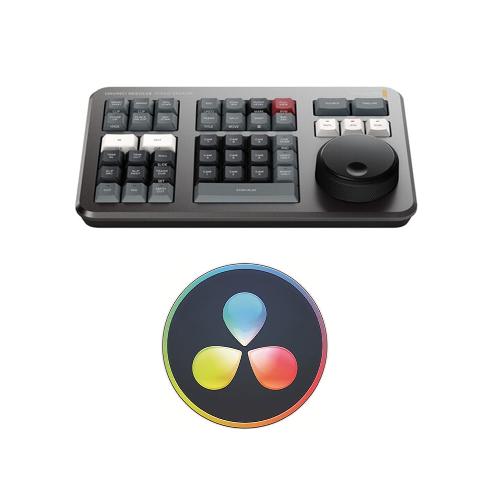 The DaVinci Resolve Speed Editor makes editing faster and easier with a tactile dial, source tape, live trimming, with wireless or USB connection.