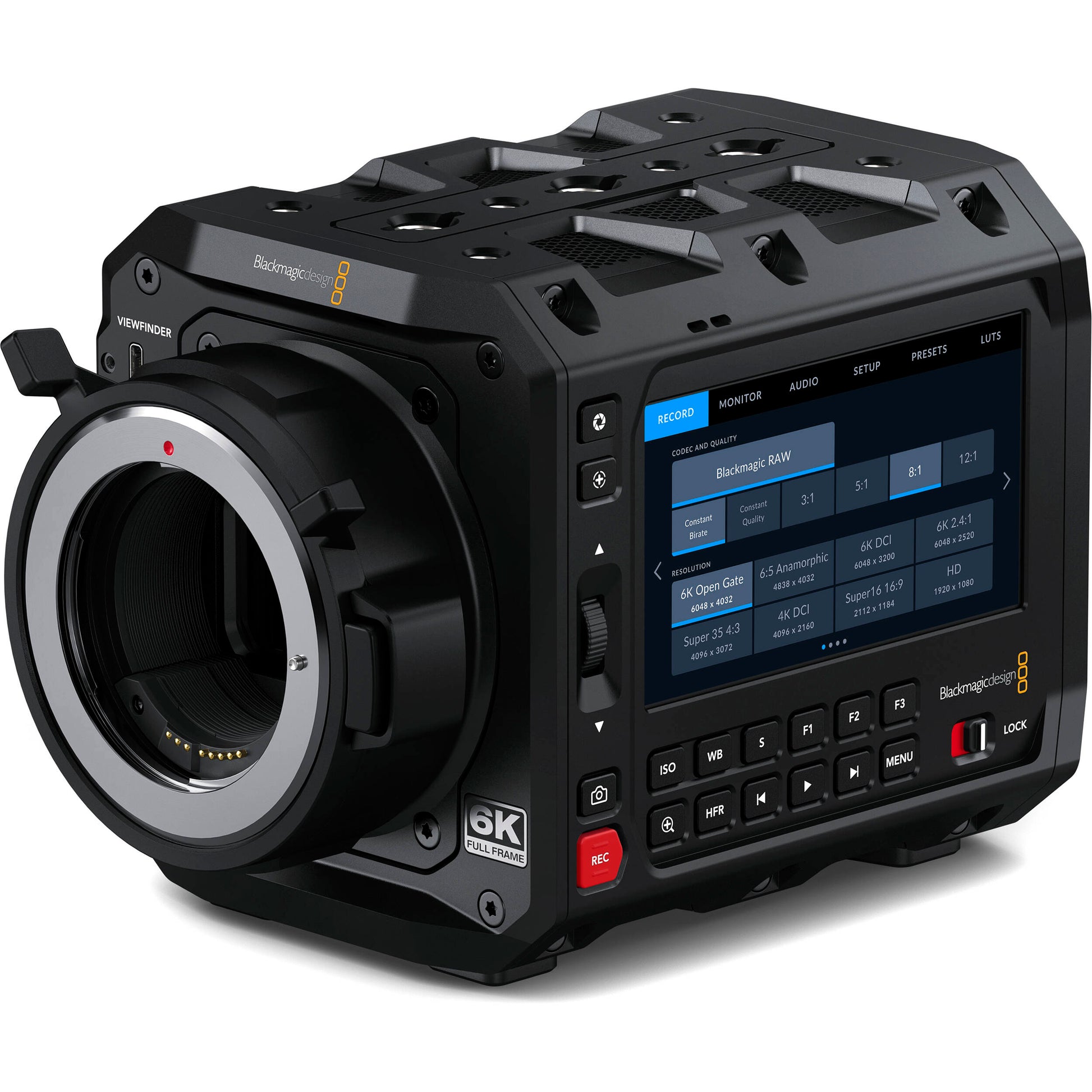 Blackmagic Design PYXIS Cinema Camera 6K (Canon EF) with full-frame 6K sensor, Canon EF lens mount, 13 stops dynamic range, dual native ISO, 4" HDR touchscreen, dual CFexpress slots, and built-in streaming capabilities.