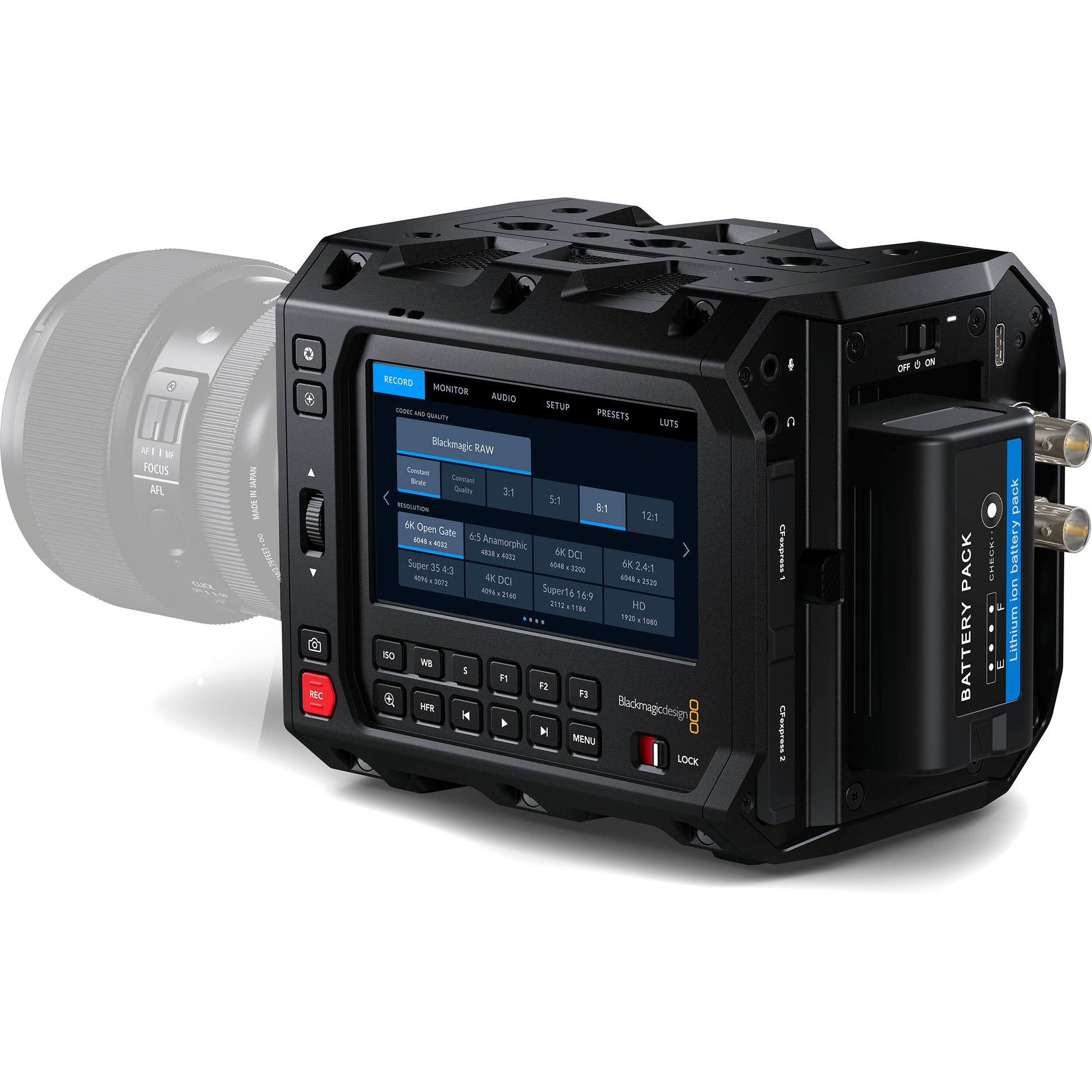 Blackmagic Design PYXIS Cinema Camera 6K (Canon EF) with full-frame 6K sensor, Canon EF lens mount, 13 stops dynamic range, dual native ISO, 4" HDR touchscreen, dual CFexpress slots, and built-in streaming capabilities.