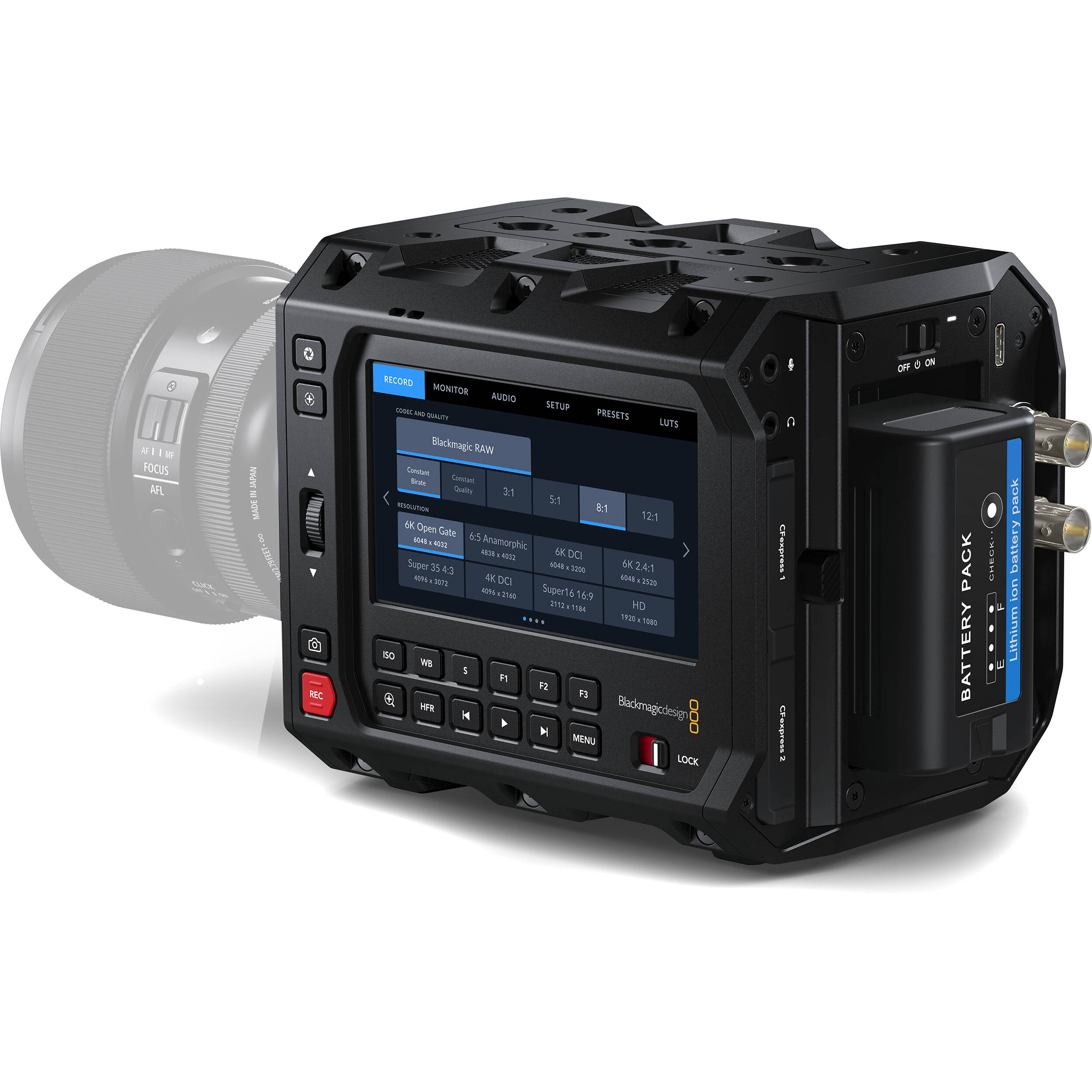 Blackmagic Design PYXIS Cinema Camera 6K (Canon EF) with full-frame 6K sensor, Canon EF lens mount, 13 stops dynamic range, dual native ISO, 4" HDR touchscreen, dual CFexpress slots, and built-in streaming capabilities.