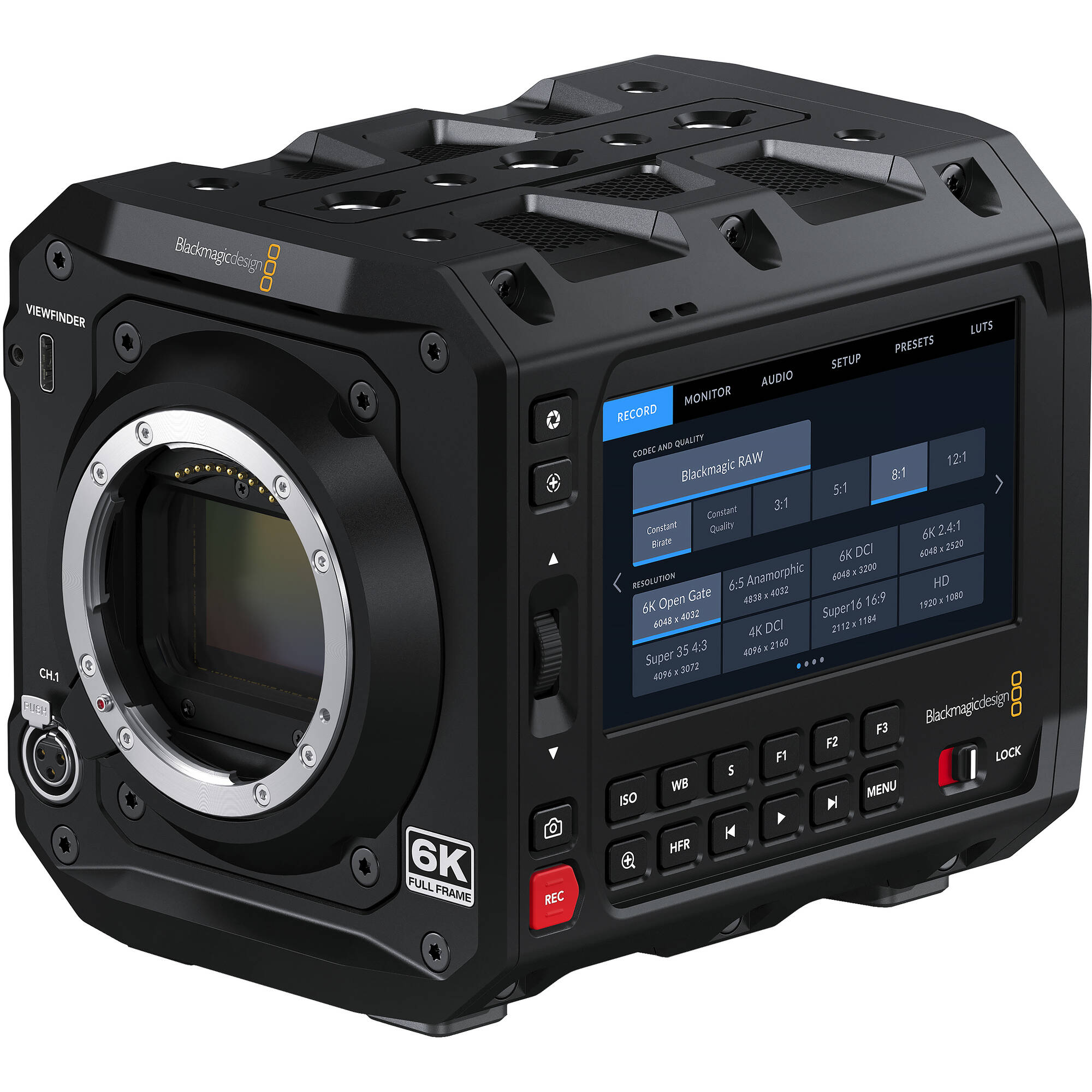 Blackmagic Design PYXIS Cinema Camera 6K with Leica L mount, full-frame 6K sensor, 13 stops dynamic range, dual native ISO, 4" HDR touchscreen, CFexpress storage, and advanced customisable rig design.