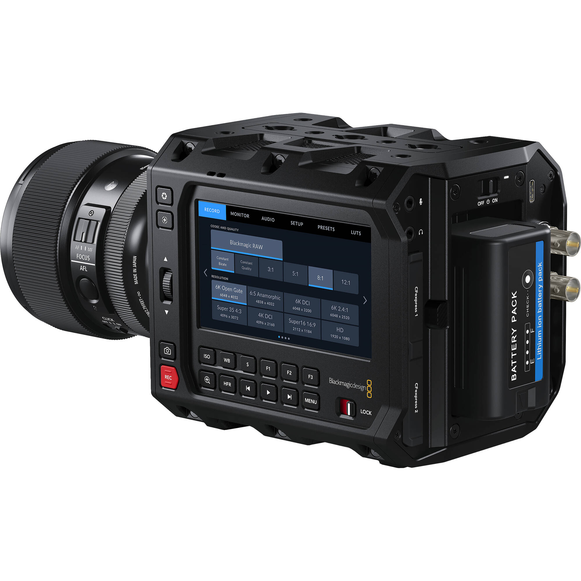 Blackmagic Design PYXIS Cinema Camera 6K with Leica L mount, full-frame 6K sensor, 13 stops dynamic range, dual native ISO, 4" HDR touchscreen, CFexpress storage, and advanced customisable rig design.