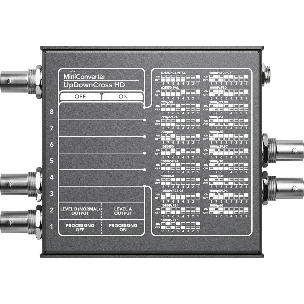 MiniConverter UpDownCross HD device with label and specifications on a white background