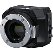 Blackmagic Design Micro Studio Camera 4K G2, a compact Ultra HD broadcast camera with Micro Four Thirds lens mount, 4K 3840x2160p60 sensor with 13 stops dynamic range, 12G-SDI and HDMI output, built-in color corrector, USB-C expansion, Canon LP-E6 battery slot, and remote control via SDI, HDMI, or USB.
