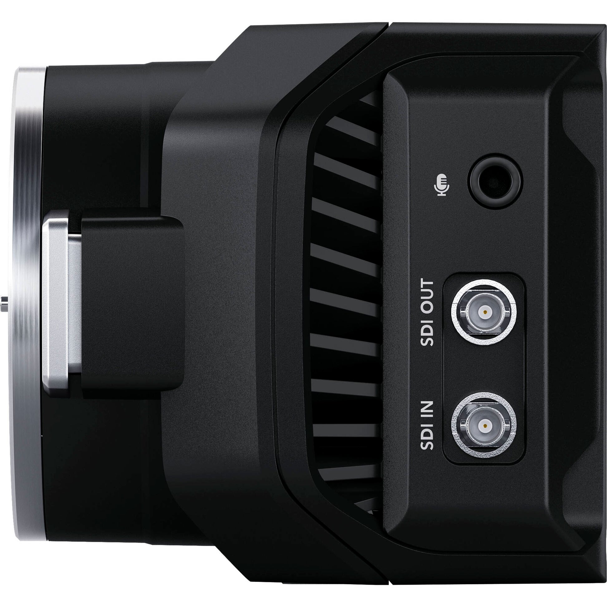 Blackmagic Design Micro Studio Camera 4K G2, a compact Ultra HD broadcast camera with Micro Four Thirds lens mount, 4K 3840x2160p60 sensor with 13 stops dynamic range, 12G-SDI and HDMI output, built-in color corrector, USB-C expansion, Canon LP-E6 battery slot, and remote control via SDI, HDMI, or USB.