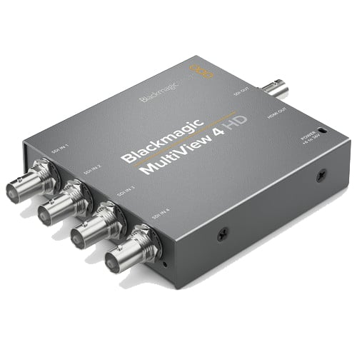 Blackmagic Design MultiView 4 HD is a compact mini converter that lets you display up to 4 separate SDI streams via its HDMI or 10-bit SDI multiview outputs.