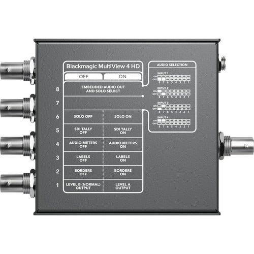 Blackmagic Design MultiView 4 HD is a compact mini converter that lets you display up to 4 separate SDI streams via its HDMI or 10-bit SDI multiview outputs.