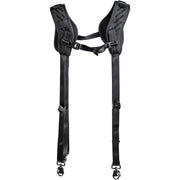Double camera harness on white background