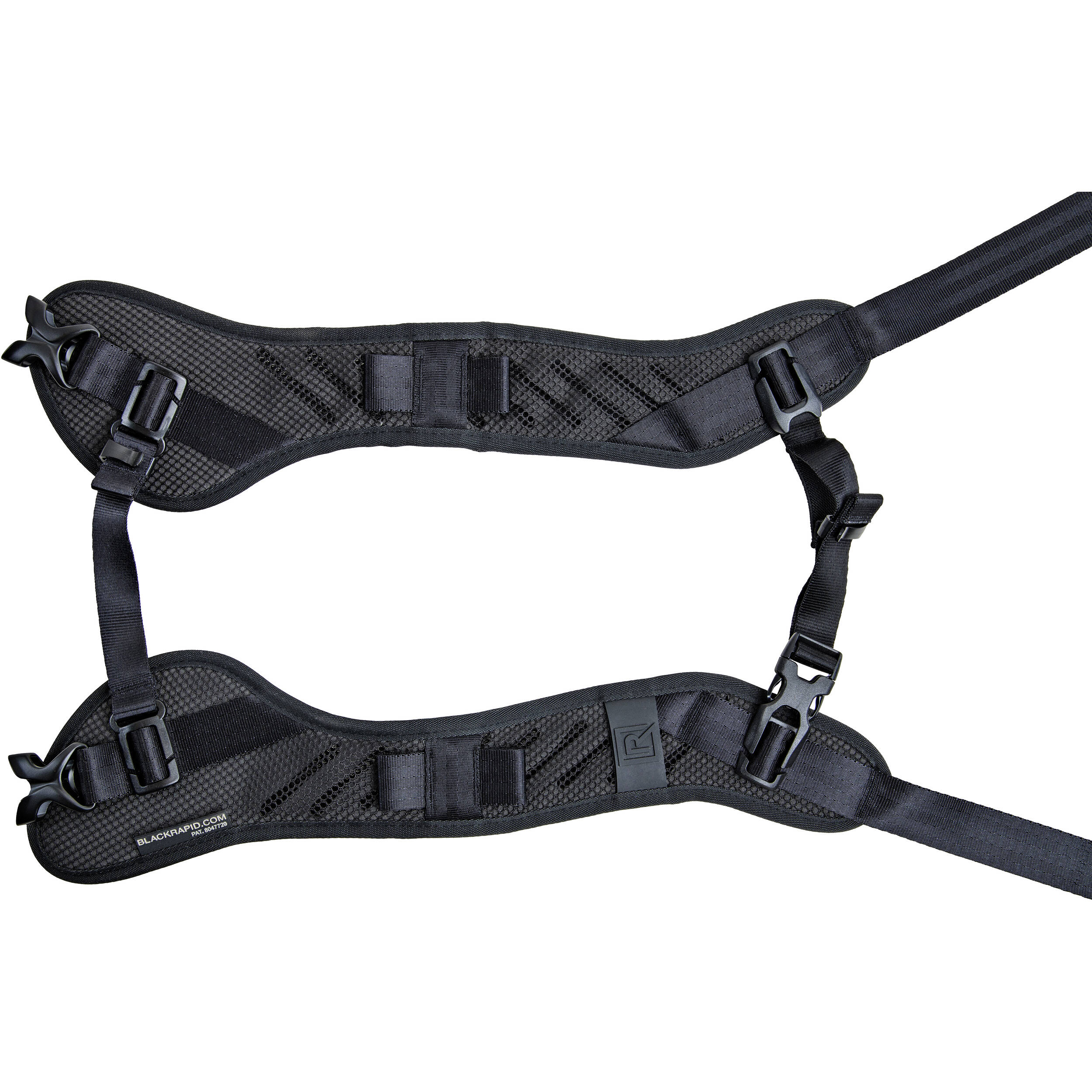 Double camera harness flat on white background