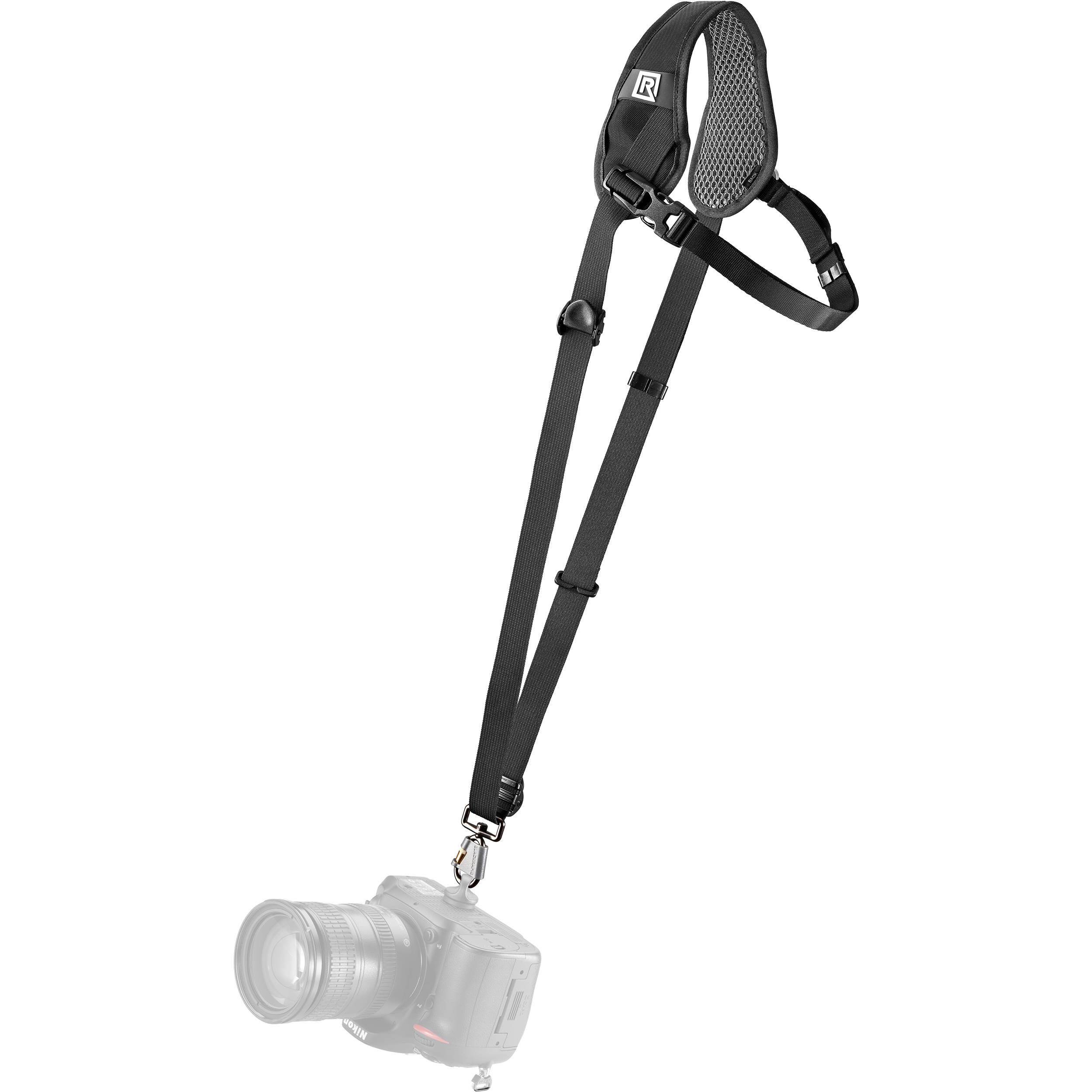 BlackRapid Curve Breathe Camera Strap – ergonomic camera strap with breathable padding and quick-adjust design for comfortable, secure carrying on the shoulder.