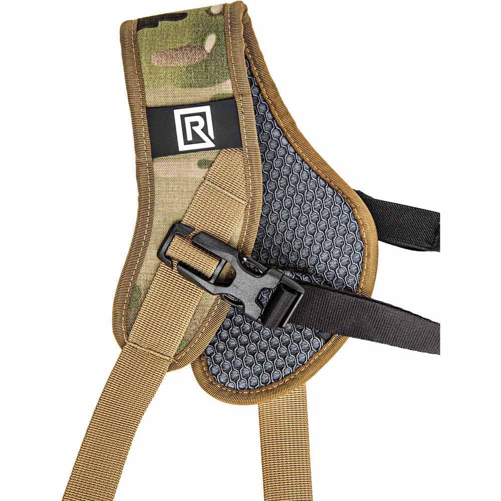 The BlackRapid Sport X Camera Sling Strap in Multi-Terrain Camo lets you safely carry your camera and have it handy when you need to shoot fast.