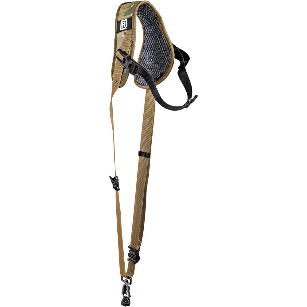 The BlackRapid Sport X Camera Sling Strap in Multi-Terrain Camo lets you safely carry your camera and have it handy when you need to shoot fast.