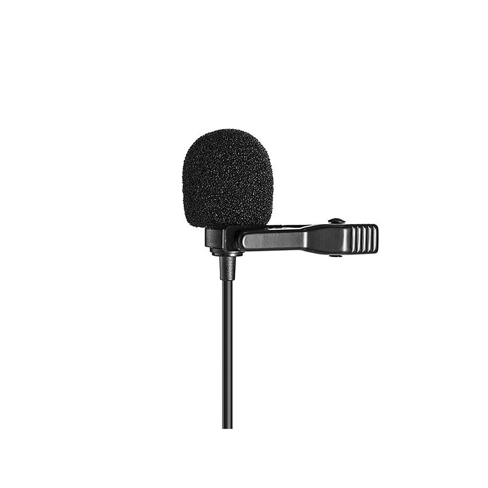 Boya BY-M1PRO II Lavalier Microphone, omnidirectional, compatible with smartphones, DSLRs, and audio recorders, 6m cable, plug-and-play, with camera/smartphone mode switch and 3.5mm headphone monitoring jack.