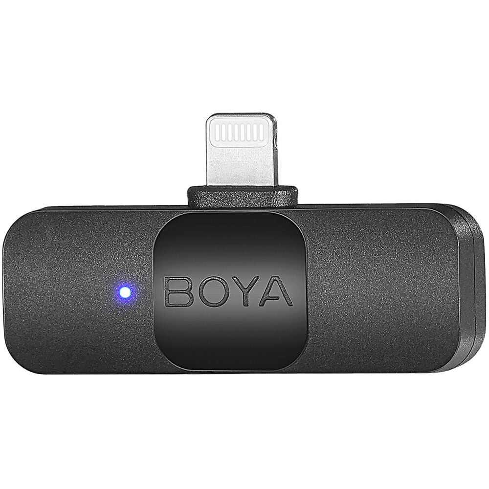 Boya BY-V1 Wireless Microphone – ultra-compact single-channel mic system with Lightning connector for iPhone, ideal for solo content creators.