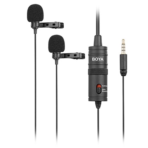 A Dual Lavalier Universal Microphone that can be used with smartphones, DSLR cameras, camcorders, audio recorders, PC and other recording devices.