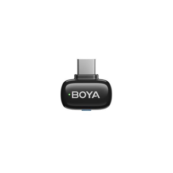 Boya Mini-14 Ultra-Mini Wireless Microphone System (USB-C), featuring 2 compact 5g transmitters, 1 USB-C receiver, 3-level noise cancellation, 3 voice changer modes, 48 kHz/16-bit audio, up to 100m wireless range, and 6-hour battery life with charging case.