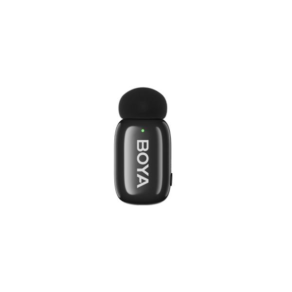 Boya Mini-17 Ultra-Mini Wireless Microphone System (USB-C), 5g transmitter with built-in mic, 3-level noise cancellation, 3 voice changer modes, 48kHz/16-bit audio, up to 100m wireless range, 6-hour battery life with magnetic charging cable included.