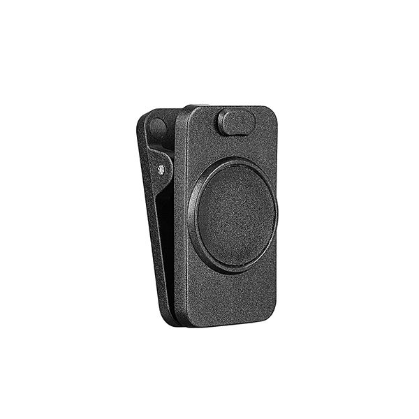 Boya Omic-D Ultra-compact Wireless Mic (Lightning) with 2.4GHz wireless, iOS Lightning receiver, 5+ hours battery life (15 hours with charging case), noise cancellation, 50m range, and USB-C charging case with wireless charging.