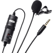 Boya Omnidirectional Lavalier Microphone – compact, clip-on mic delivering clear, broadcast-quality sound for interviews, vlogging, and presentations.