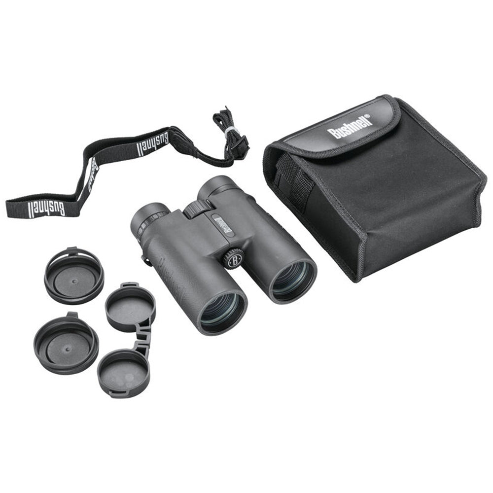 Bushnell 10x42 black binoculars with multi-coated lenses, and centre focus wheel.