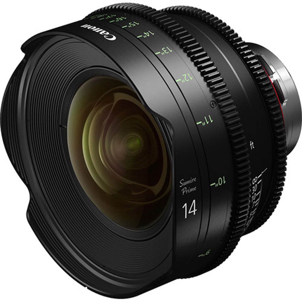Canon 14mm Sumire Prime T3.1 4K cine lens with superb bokeh and minimal focus breathing.