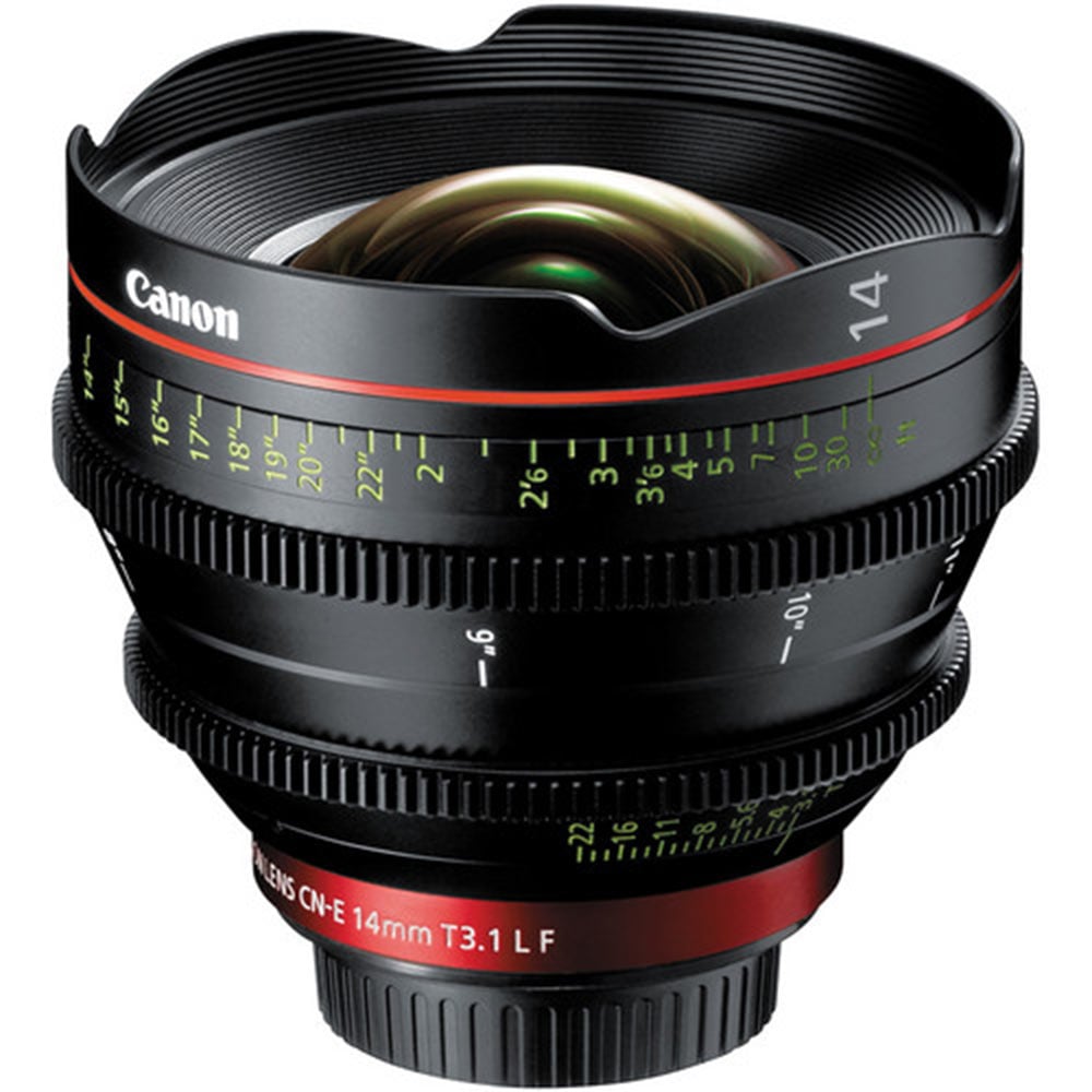 Canon CN-E 14mm T3.1 L F Cine Lens (EF Mount) – wide-angle cine prime with full-frame coverage and robust cine housing.