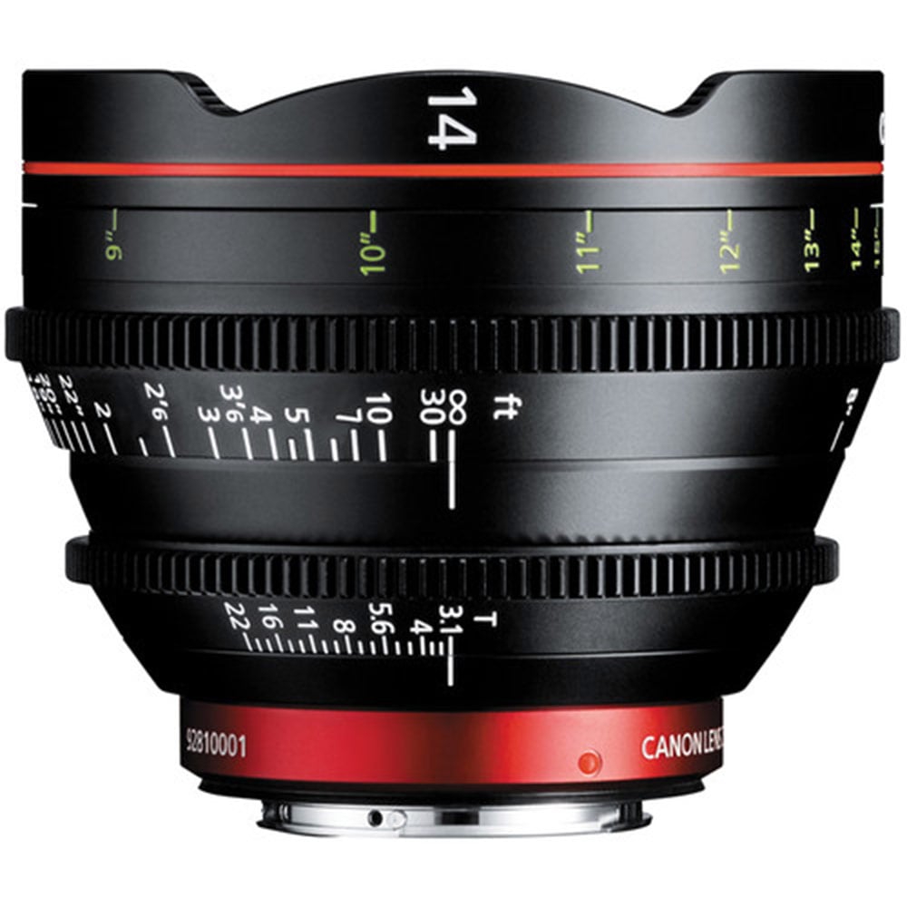 Canon CN-E 14mm T3.1 L F Cine Lens (EF Mount) – wide-angle cine prime with full-frame coverage and robust cine housing.
