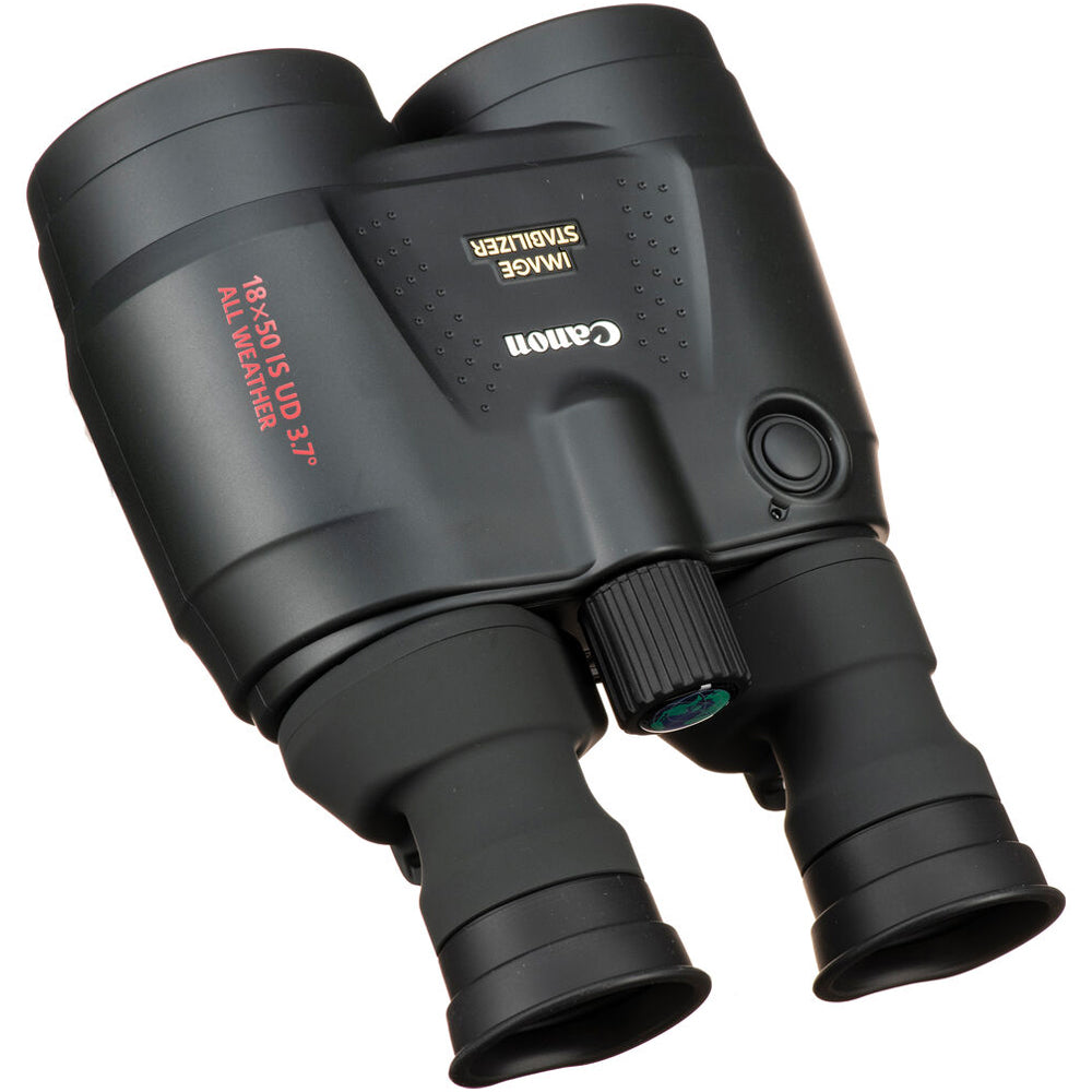 Canon 18x50 IS waterproof binoculars with image stabilisation and UD lenses, ideal for birdwatching and outdoor viewing.