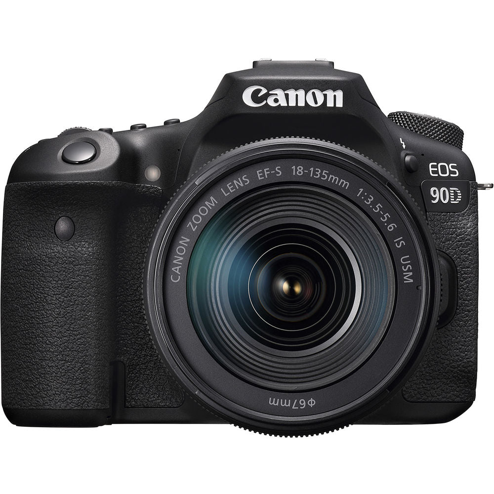 Canon EOS 90D camera with lens on a white background