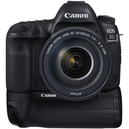 Canon EOS 5D Mark IV camera with lens on a white background