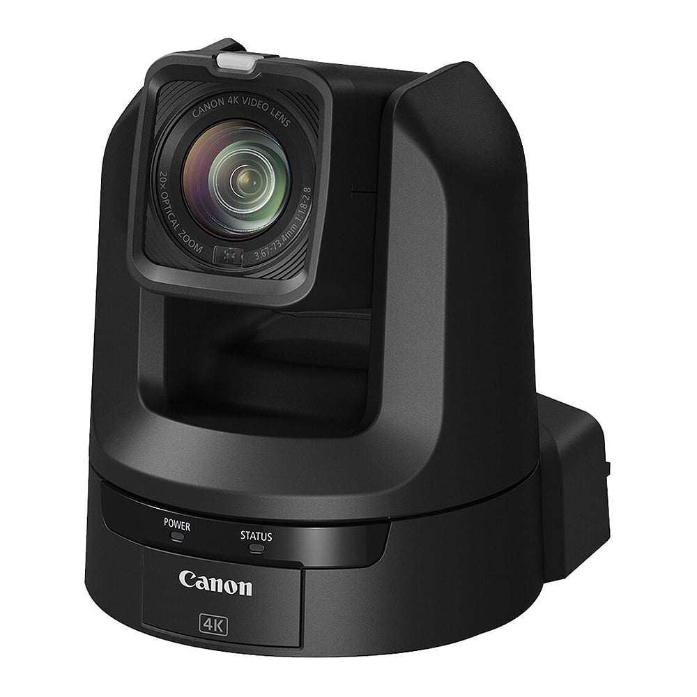Canon CR-N100 PTZ Camera (Black) features a 1/2.3" 8.29MP CMOS sensor with DIGIC DV6 processor, UHD 4K30 and Full HD 1080p60 capture, Hybrid AF, 20x optical zoom with image stabilisation, and intelligent auto tracking with face detection. It offers smooth pan/tilt performance, HDMI/IP/USB-C outputs, built-in IP streaming protocols including NDI|HX2 and SRT, and compatibility with remote control apps. Ideal for corporate, education, live events, broadcast, and content creation. 