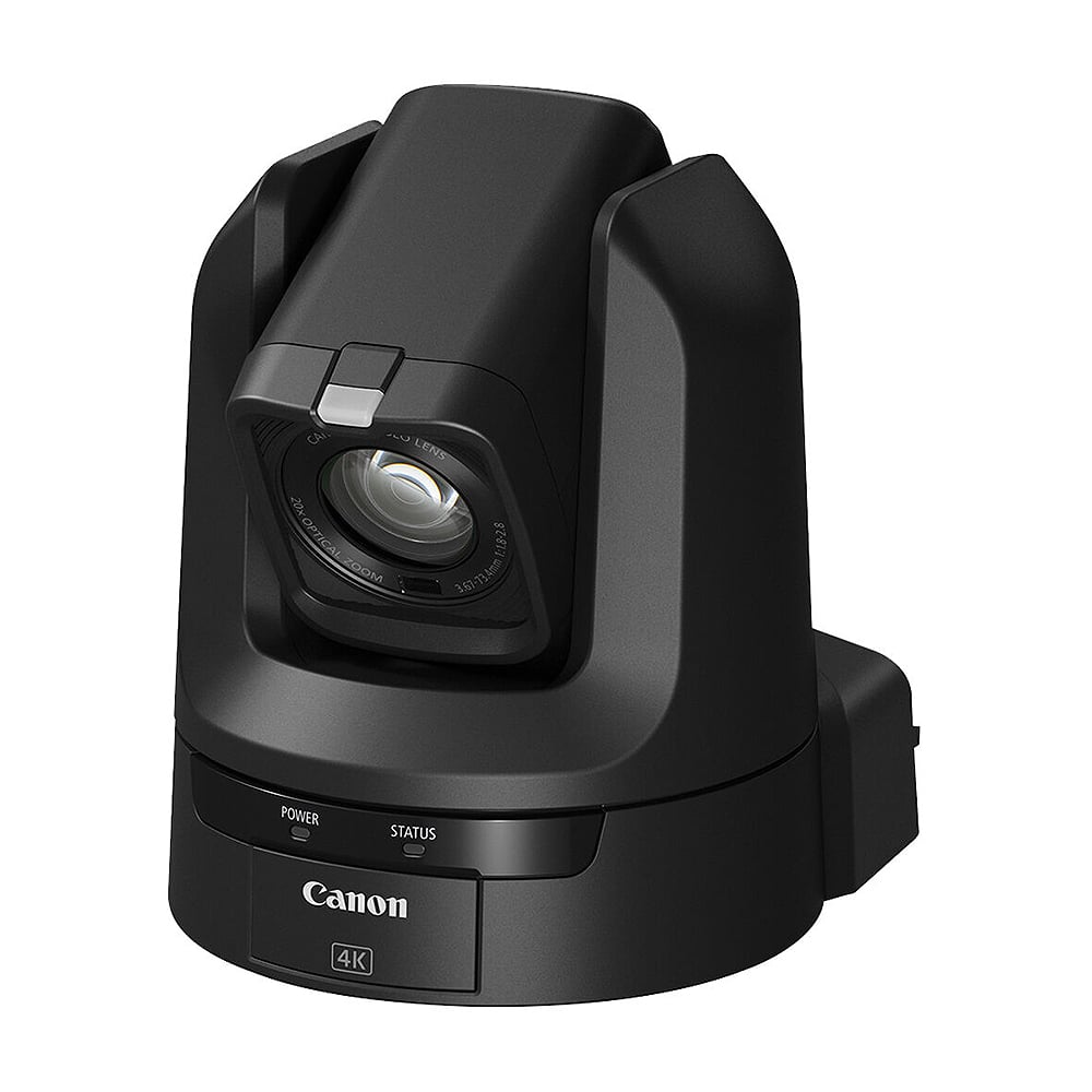 Canon CR-N100 PTZ Camera (Black) features a 1/2.3" 8.29MP CMOS sensor with DIGIC DV6 processor, UHD 4K30 and Full HD 1080p60 capture, Hybrid AF, 20x optical zoom with image stabilisation, and intelligent auto tracking with face detection. It offers smooth pan/tilt performance, HDMI/IP/USB-C outputs, built-in IP streaming protocols including NDI|HX2 and SRT, and compatibility with remote control apps. Ideal for corporate, education, live events, broadcast, and content creation. 