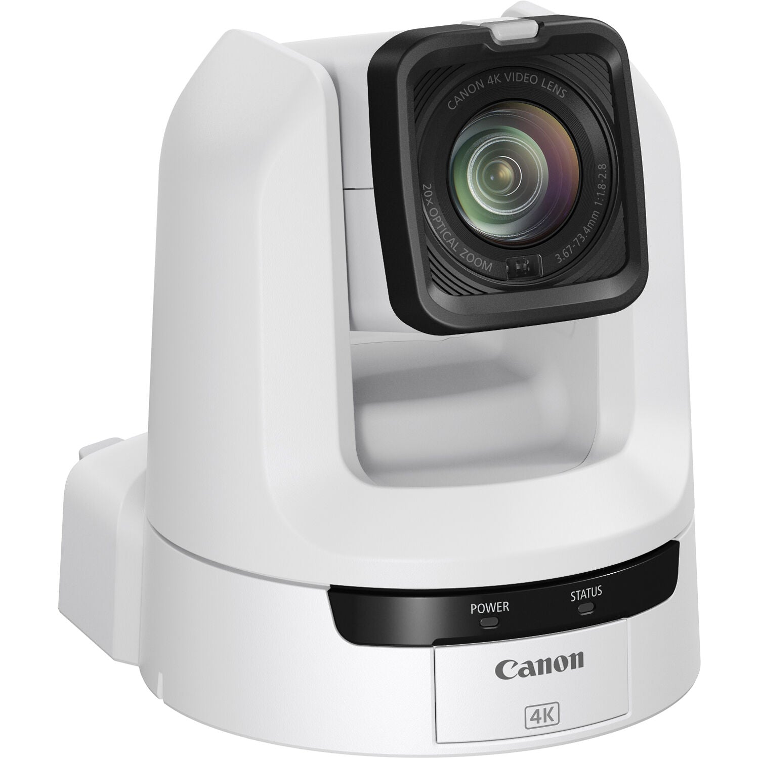 Canon CR-N300 4K NDI PTZ Camera (Titanium White) features an 8.29MP 1/2.3" CMOS sensor with DIGIC DV6 processor, UHD 4K30 and Full HD 1080p60 video capture, 20x optical zoom with optical image stabilisation, and Hybrid AF for fast and accurate focus. It supports multiple video outputs including HDMI, 3G-SDI, USB-C, and IP streaming with built-in NDI|HX and RTMP protocols. The camera offers smooth pan/tilt control, multiple scene modes, webcam capability via USB, and comprehensive remote control options (IP,