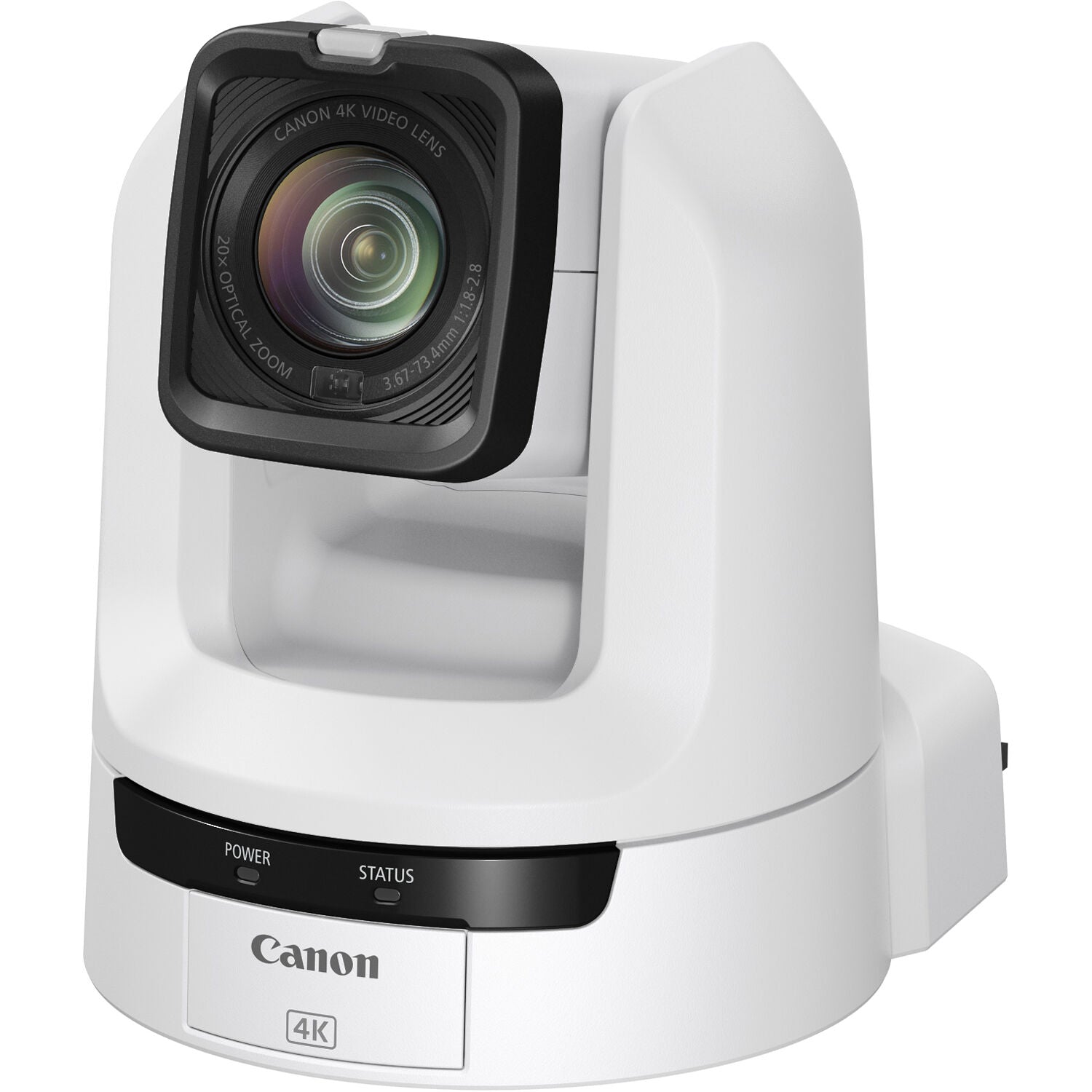 Canon CR-N300 4K NDI PTZ Camera (Titanium White) features an 8.29MP 1/2.3" CMOS sensor with DIGIC DV6 processor, UHD 4K30 and Full HD 1080p60 video capture, 20x optical zoom with optical image stabilisation, and Hybrid AF for fast and accurate focus. It supports multiple video outputs including HDMI, 3G-SDI, USB-C, and IP streaming with built-in NDI|HX and RTMP protocols. The camera offers smooth pan/tilt control, multiple scene modes, webcam capability via USB, and comprehensive remote control options (IP,