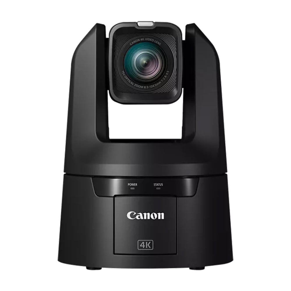 Canon CR-N500 Professional 4K NDI PTZ Camera features a 1" CMOS sensor, 15x optical zoom with image stabilization, Dual Pixel AF, UHD 4K30 and Full HD 1080p60 video, built-in ND filters, multiple video outputs including HDMI and IP, and supports RTMP streaming and remote controls.