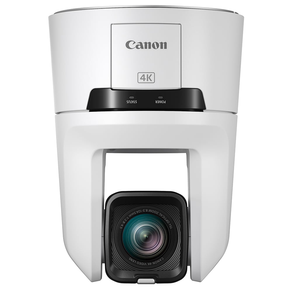 Canon CR-N700 4K PTZ Camera (Titanium White): 1" CMOS sensor, 15x optical zoom, 30x digital zoom, UHD 4K60 video, Dual-Pixel AF, HDR, built-in ND filters, smooth pan/tilt, supports NDI and RTMP streaming.