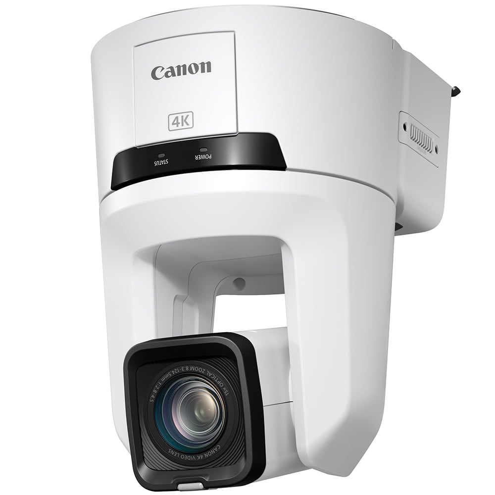 Canon CR-N700 4K PTZ Camera (Titanium White): 1" CMOS sensor, 15x optical zoom, 30x digital zoom, UHD 4K60 video, Dual-Pixel AF, HDR, built-in ND filters, smooth pan/tilt, supports NDI and RTMP streaming.
