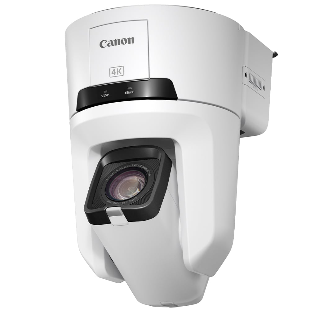 Canon CR-N700 4K PTZ Camera (Titanium White): 1" CMOS sensor, 15x optical zoom, 30x digital zoom, UHD 4K60 video, Dual-Pixel AF, HDR, built-in ND filters, smooth pan/tilt, supports NDI and RTMP streaming.