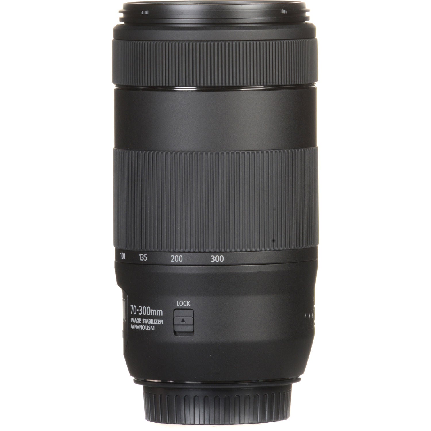 Black camera lens on a white background