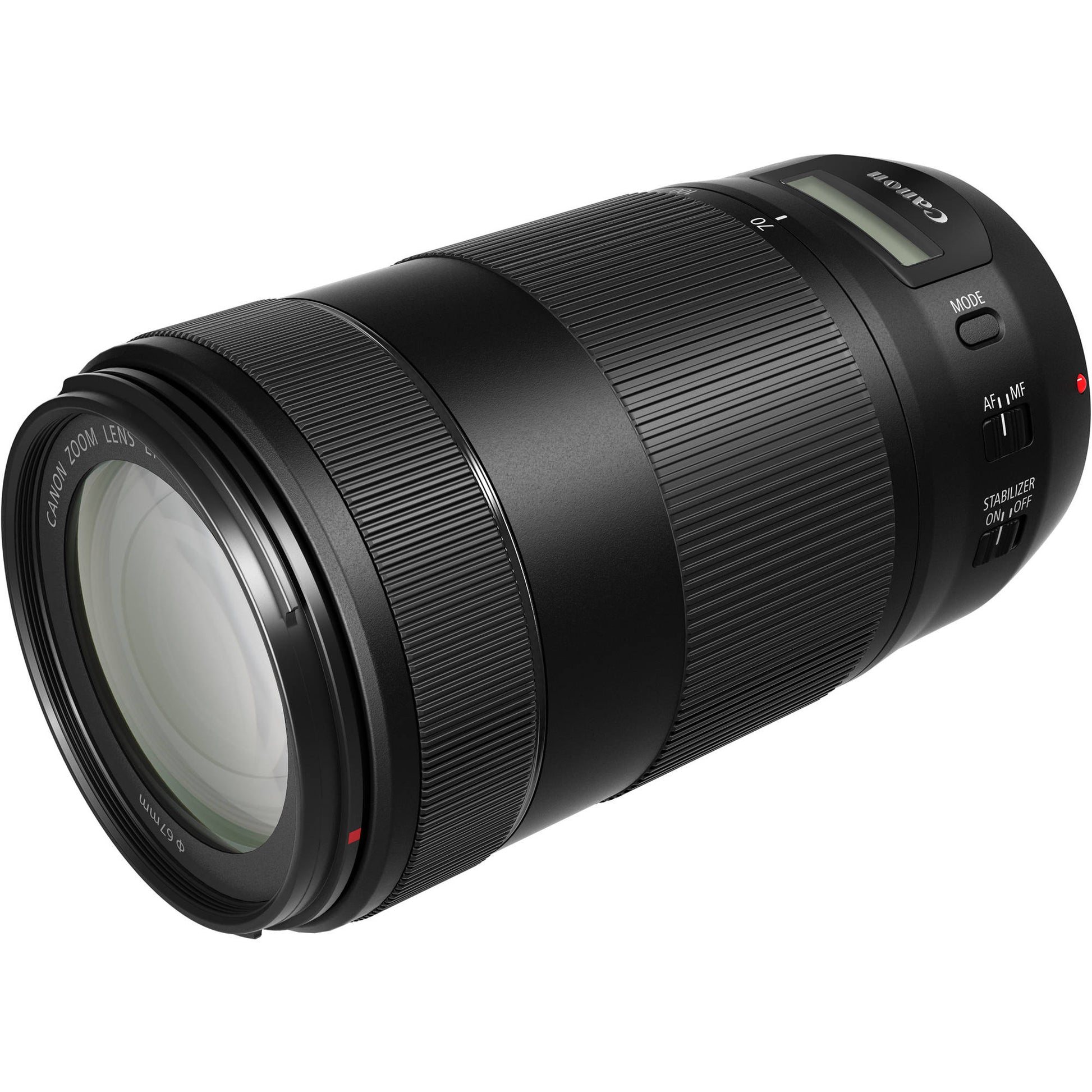 Camera lens with Canon branding on a white background