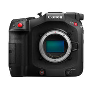 Canon EOS C80 Cinema Camera: 6K full-frame stacked BSI sensor, 16 stops dynamic range, triple base ISO, Dual Pixel CMOS AF II with face and animal tracking, 12-bit Cinema RAW Light recording, RF mount, HDR, Wi-Fi, and Ethernet connectivity.