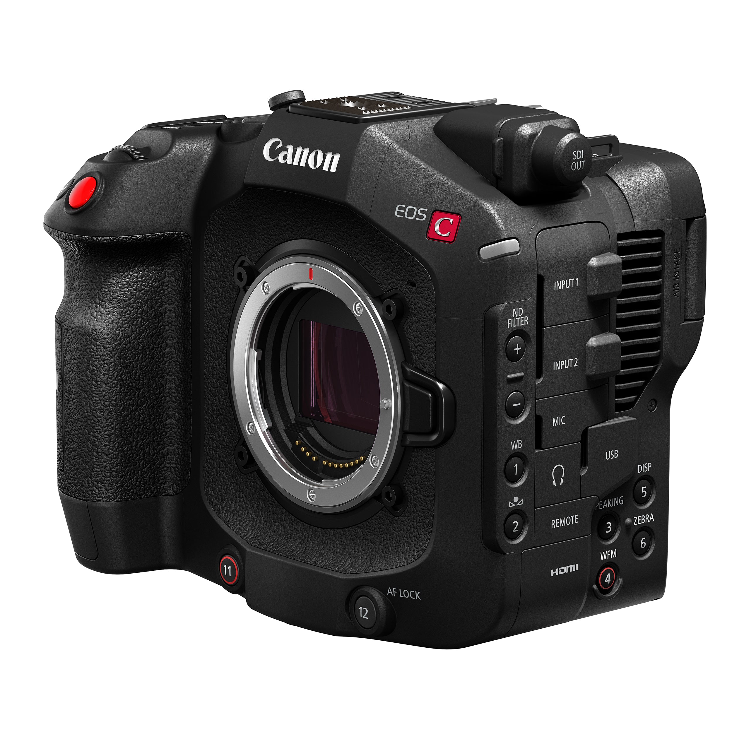 Canon EOS C80 Cinema Camera: 6K full-frame stacked BSI sensor, 16 stops dynamic range, triple base ISO, Dual Pixel CMOS AF II with face and animal tracking, 12-bit Cinema RAW Light recording, RF mount, HDR, Wi-Fi, and Ethernet connectivity.