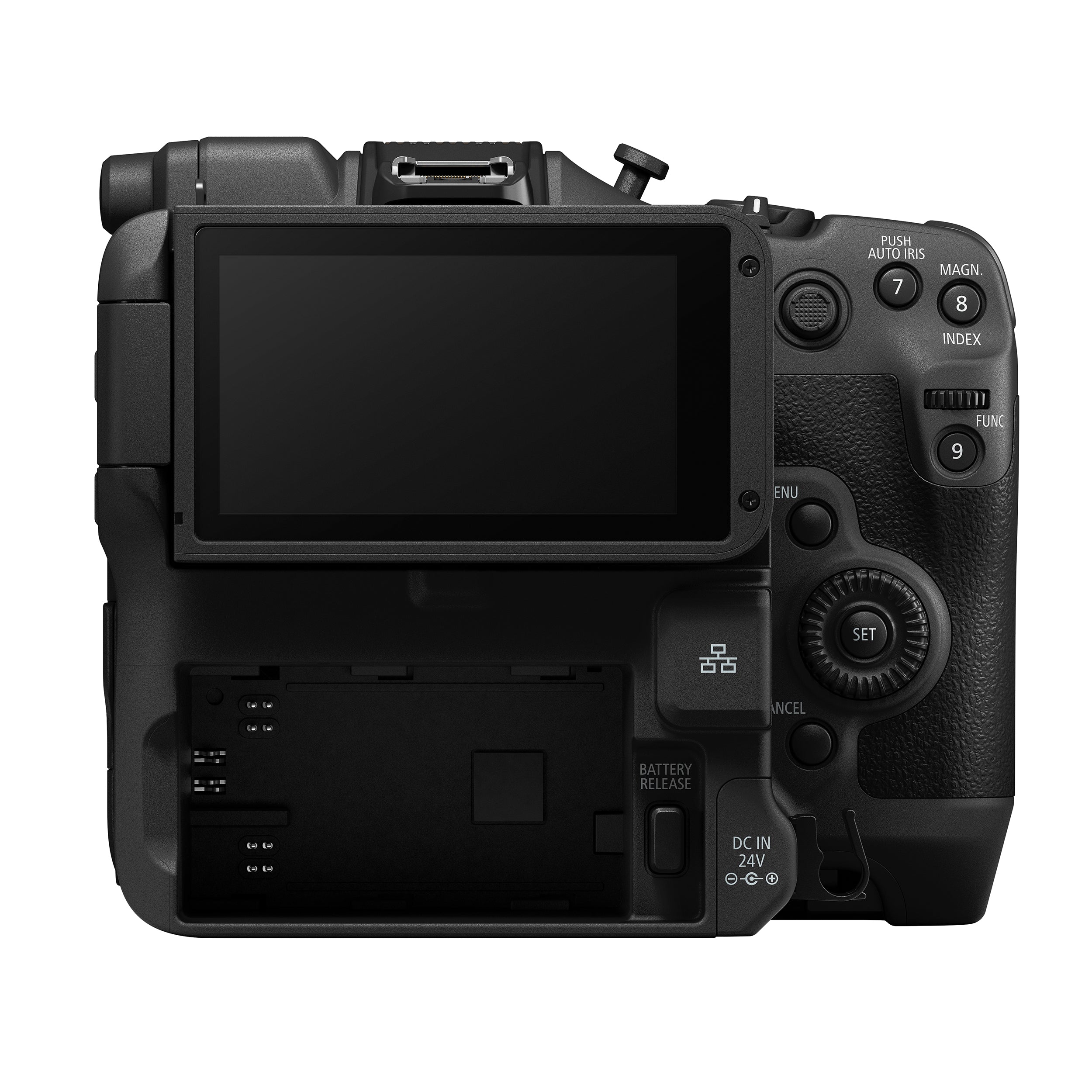 Canon EOS C80 Cinema Camera: 6K full-frame stacked BSI sensor, 16 stops dynamic range, triple base ISO, Dual Pixel CMOS AF II with face and animal tracking, 12-bit Cinema RAW Light recording, RF mount, HDR, Wi-Fi, and Ethernet connectivity.