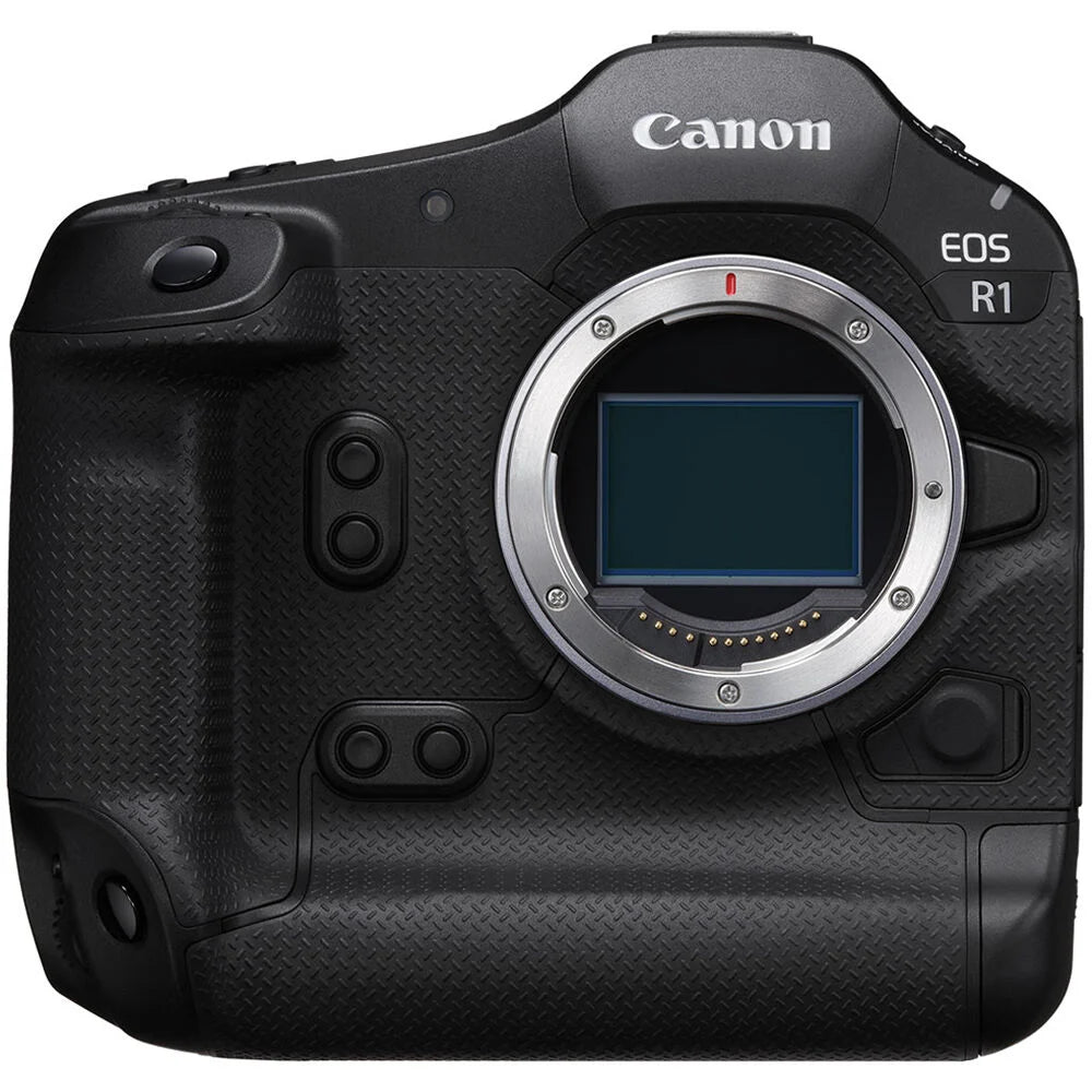 Canon EOS R1 Mirrorless Camera: 24.2MP full-frame stacked sensor, DIGIC X + Accelerator processors, 40fps shooting, 6K RAW video at 60p, advanced deep-learning AF with eye control, 8.5-stop IBIS, Wi-Fi 6E, and 2.5G Ethernet.