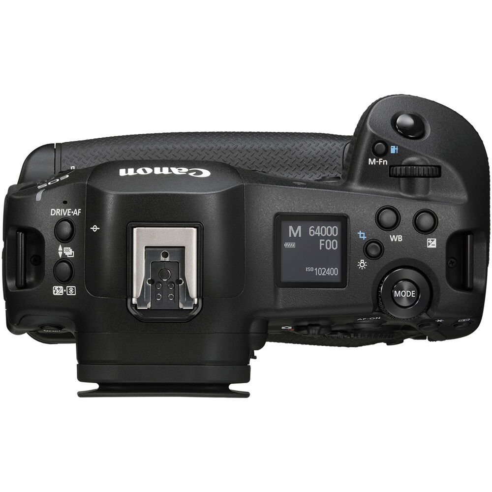 Canon EOS R1 Mirrorless Camera: 24.2MP full-frame stacked sensor, DIGIC X + Accelerator processors, 40fps shooting, 6K RAW video at 60p, advanced deep-learning AF with eye control, 8.5-stop IBIS, Wi-Fi 6E, and 2.5G Ethernet.