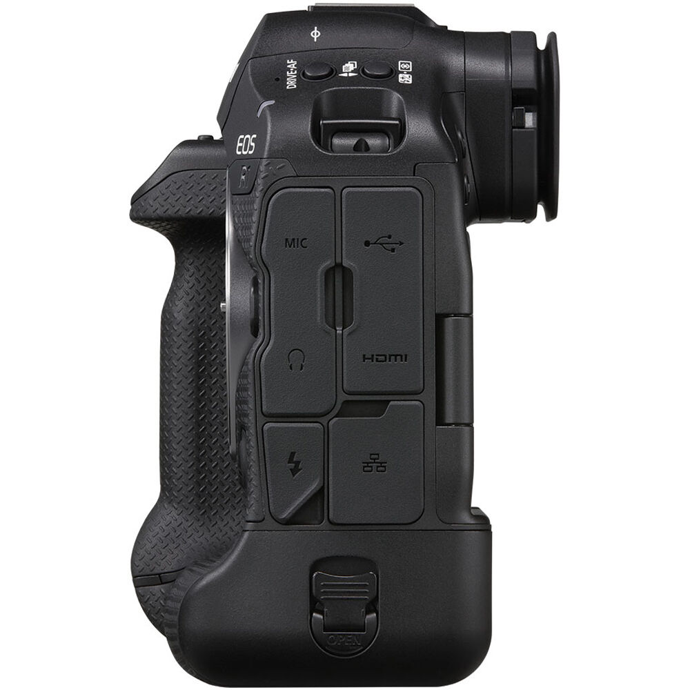 Canon EOS R1 Mirrorless Camera: 24.2MP full-frame stacked sensor, DIGIC X + Accelerator processors, 40fps shooting, 6K RAW video at 60p, advanced deep-learning AF with eye control, 8.5-stop IBIS, Wi-Fi 6E, and 2.5G Ethernet.