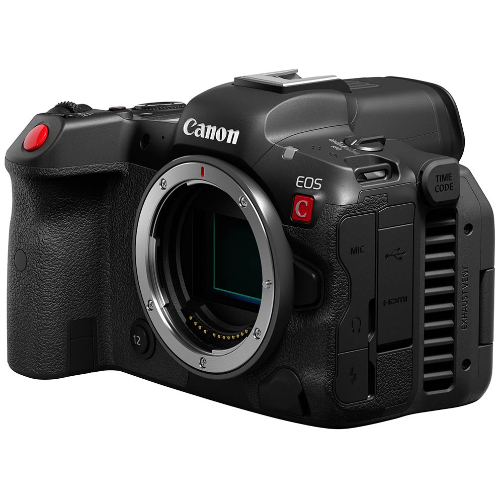 Canon EOS R5 C Mirrorless Camera: 45MP full-frame sensor, 8K 60p video, DIGIC X processor, RF mount, Dual Pixel CMOS AF II, 20fps shooting, 5-axis IS, OLED EVF, active cooling, professional recording formats.